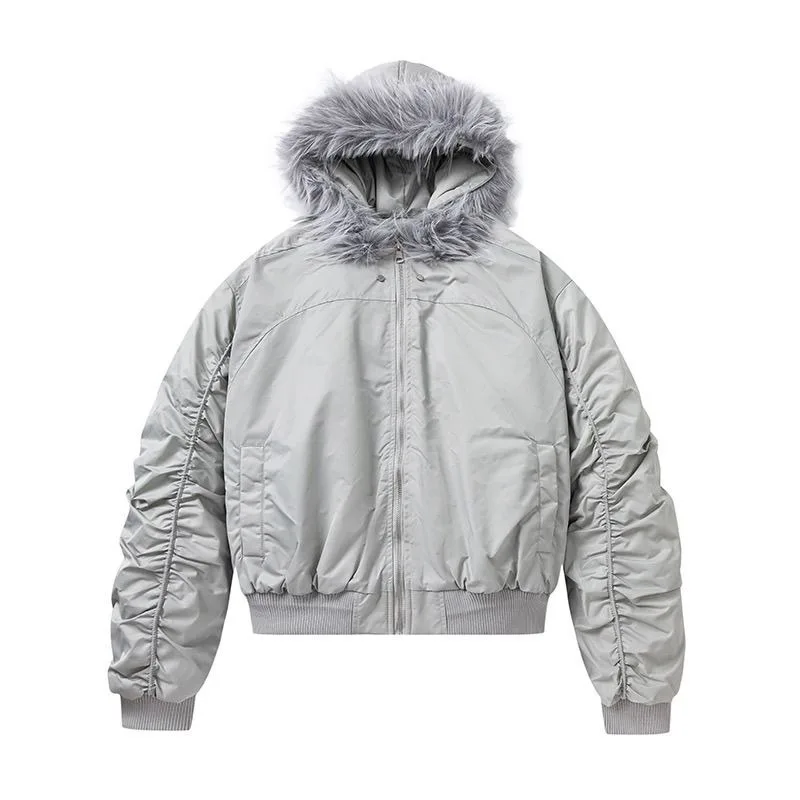 2025 Nový americký pouliční jednobarevný kabát s kapucí a bavlněnou podšívkou, dámská bunda Y2K Harajuku, oblíbená ležérní bunda, kabát Tide - náhled 3