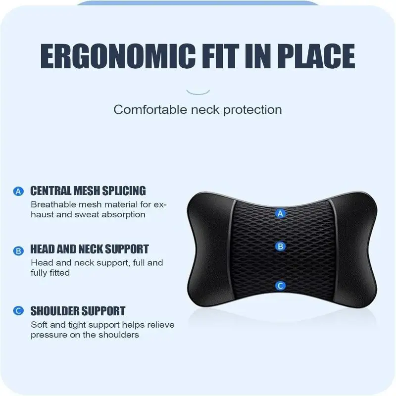 New Universal Car Headrest PU Leather Neck Pillow Comfortable Mesh Breathable Seat Rest Cushion Car Neck Pillow