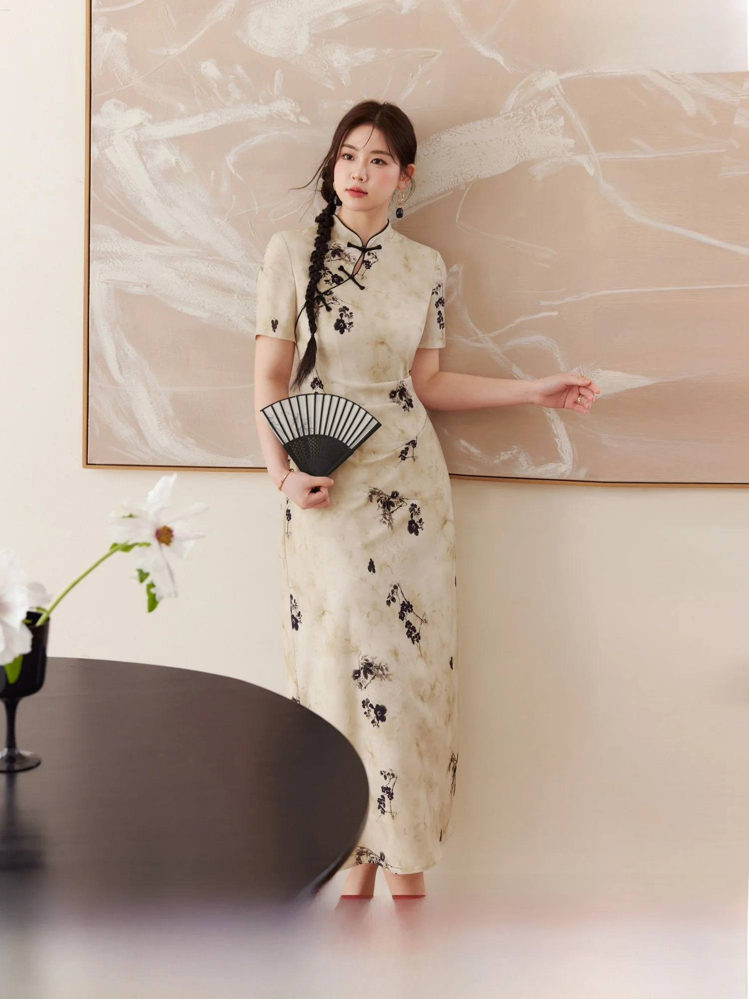 

Новое женское платье больших размеров в китайском национальном стиле с цветочным принтом, скрывающее живот, летнее, синее