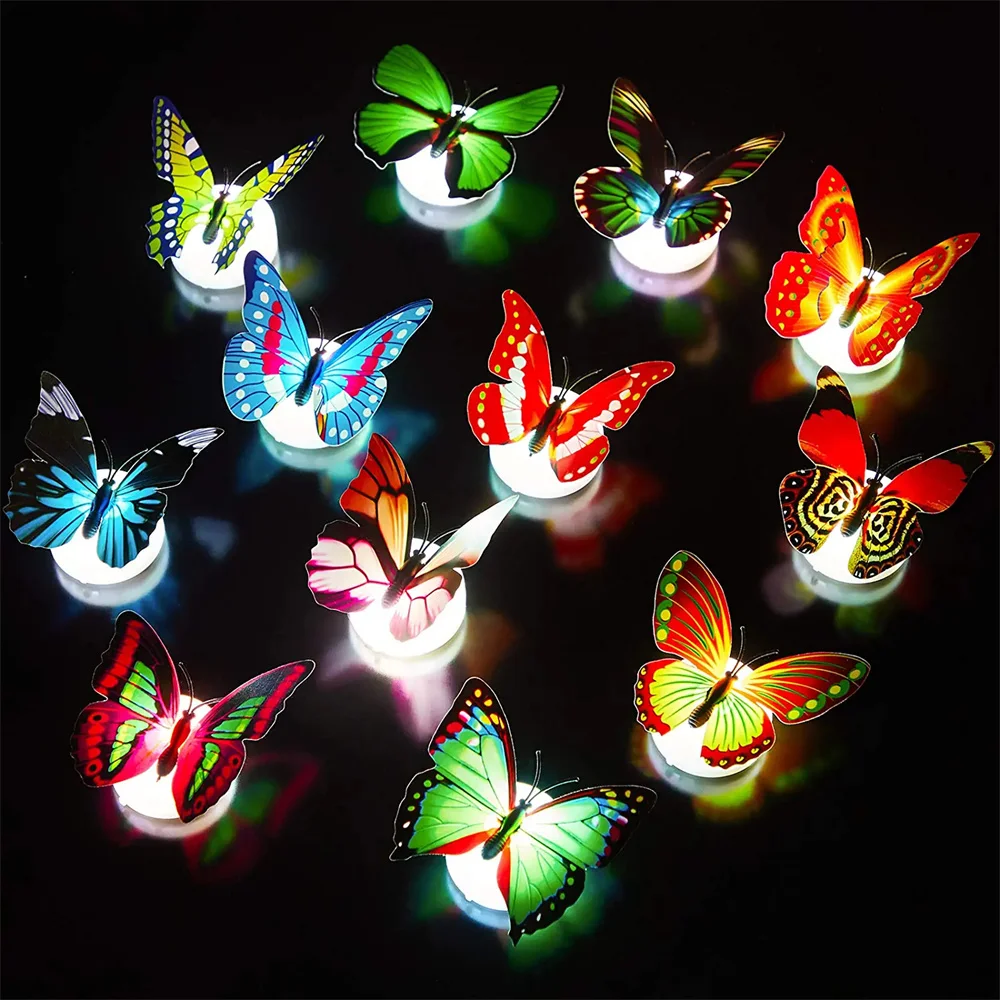 Colorful Changing LED Butterfly Decoration Night Light with Battery 3D Butterfly Wall Stickers Home Decorative Wall Nightlights