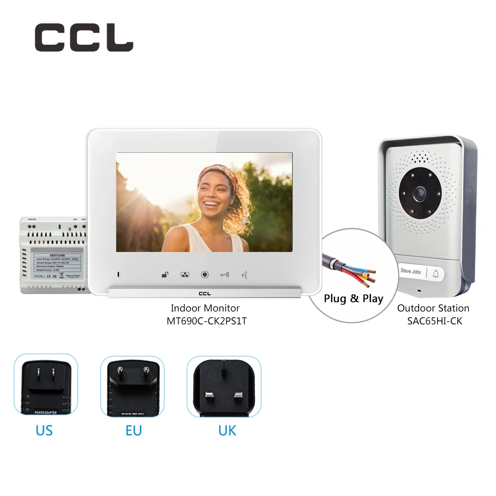 

CCL 7 Inch Hands-free Home Video Intercom Security Protection Doorbell Camera Door Phone 4-Wire For Villa Two Unlock Output