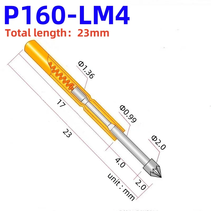20/100PCS P160-LM4 Spring Test Probe Brass Spring Test Pin 23mm Needle Dia 1.36mm Pogopin P160-LM Head 2.0mm PCB Test Tool