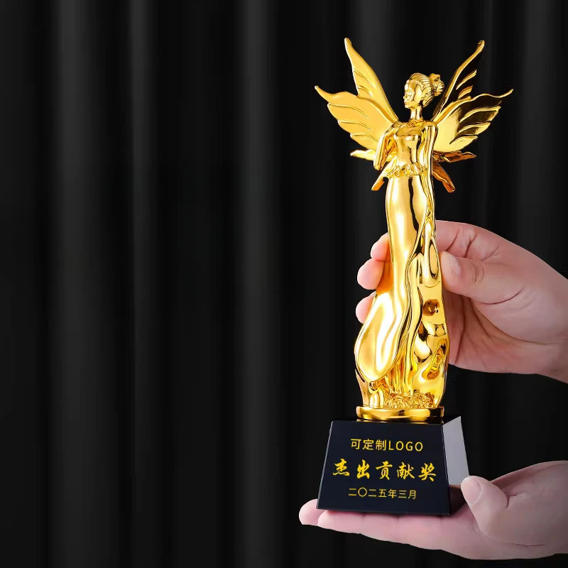 Customized With wings Shape Resin Trophy, Creativity Lettering High-end Souvenir, Home Decoration Awards Competition Trophy, 1Pc