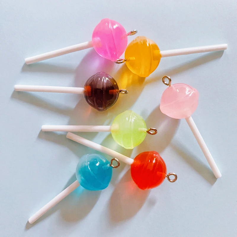 10Pcs Sugar Candy lollipop Resin Charms Kawaii 3D  Earring Pendant Charms For Jewelry Making Suppplies Keychain Diy Crafts