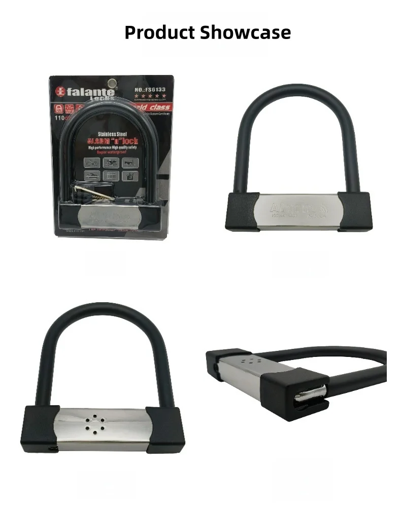 Falante 304 Stainless Steel U-Shaped Lock for Motorcycle And Bicycle 110db Alarm Anti-Theft Safety Riding Equipment view 5