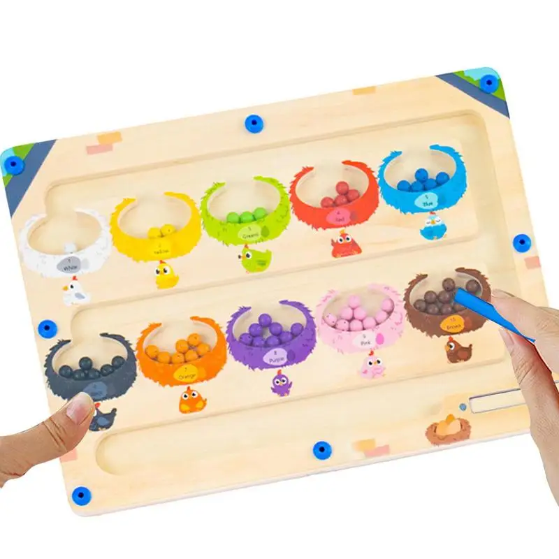 

Деревянный магнитный лабиринт, магнитная доска-лабиринт, деревянная игрушка Монтессори, многофункциональные математические игры для раннего развития, сочетание цветов
