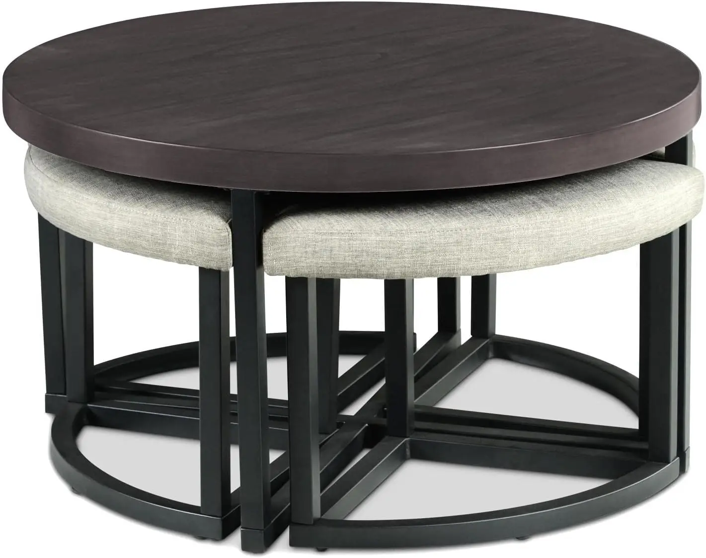 Steve Silver Furniture Yukon Coffee Table W/Stools, Iron Base, Mindi Veneers, Engineered Hardwoods, And Upholstered Seating,