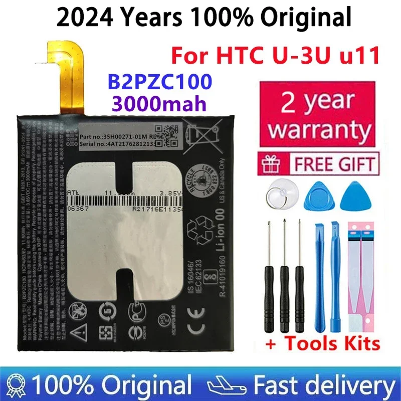 2024 Years 100% Original 3000mAh B2PZC100 Battery For HTC U-3U U11 Replacement Li-ion Phone Batteries+ Tools Fast Shipping