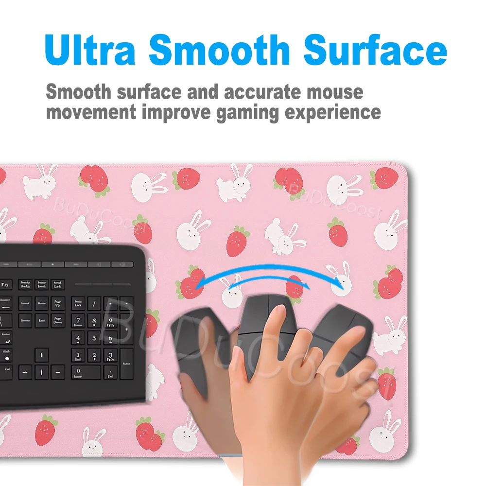 Pink Kawaii Mousepad Strawberry Desk Mat Cute Pastel Aesthetic Deskpad XXL Gaming Mouse Pads Office accessories Table Decort Pad view 6