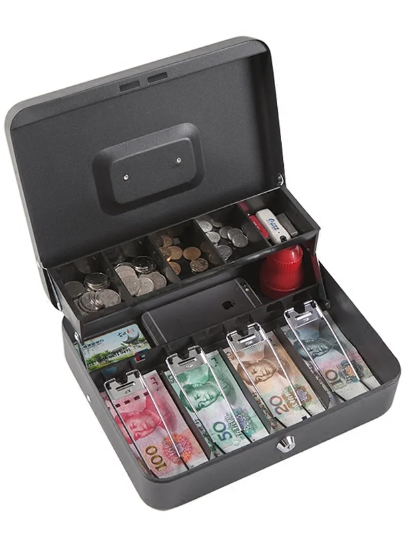 Cash register portable vault with lock, multi-functional double savings box