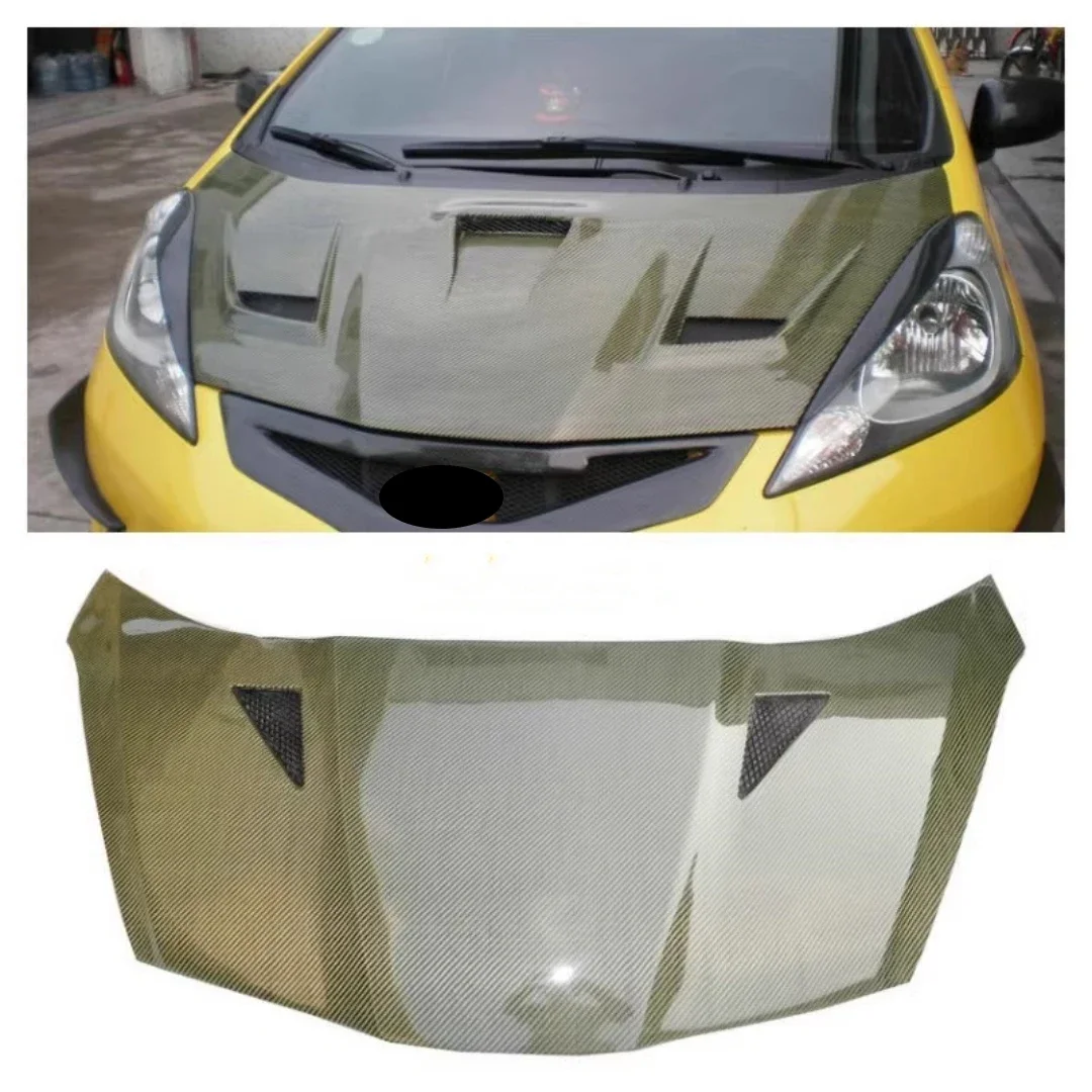 Carbon fiber engine hood assembly for Honda FIT JAZZ 2008 2009 2010 2011 2012 2013 modified engine cover Auto Accessories