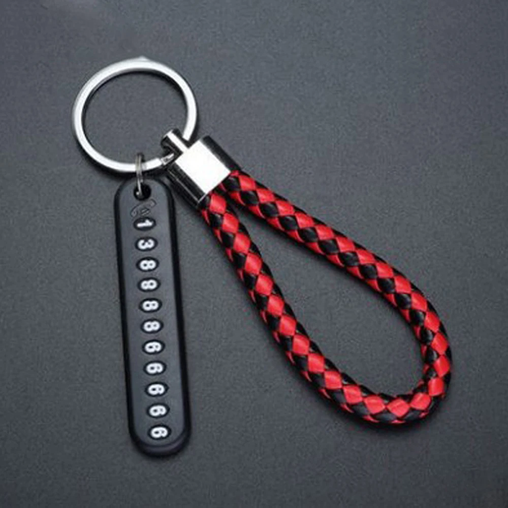 Lock Key Ring Leather Bradied Vehicle Pendant Phone Number Plate Keyring Car Keychain Anti-lost