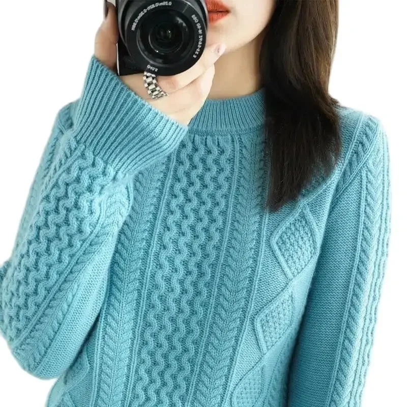 New Autumn Winter Pullover Sweater Padded Women's Stripe Loose Knitting Keep Warm Student Round Collar Bottoming Shirt E3284