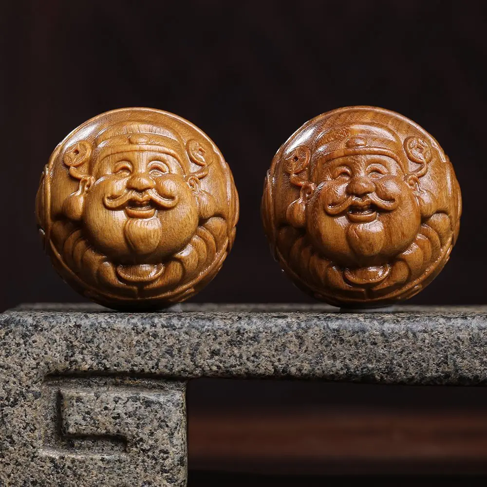 

Green Sandalwood Carving with Wealth and Happiness Hand-finished Carving Health Ball Hand-held Pieces Men's Carry-on Playthings