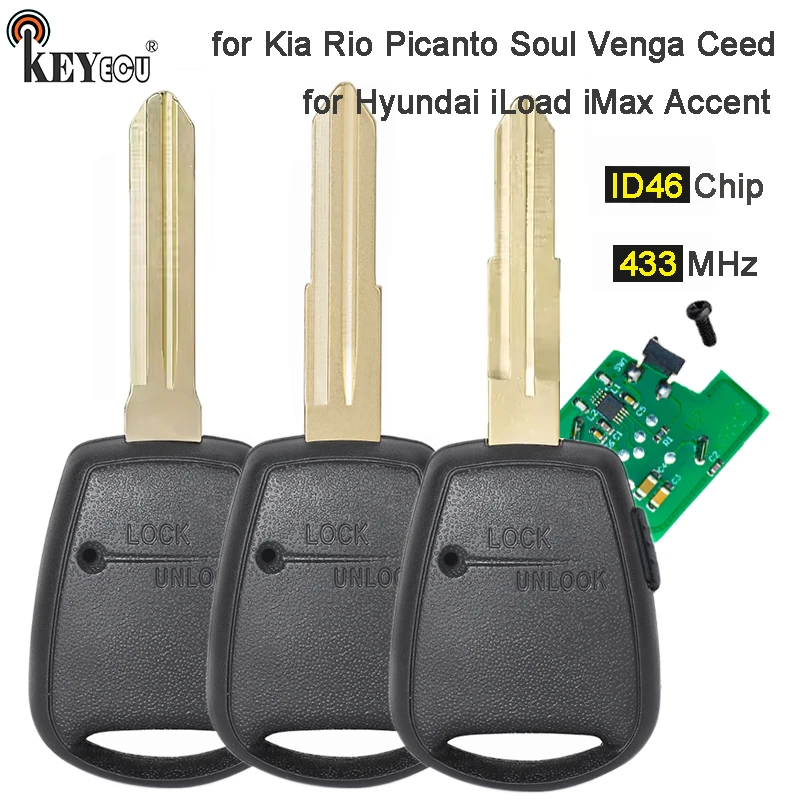 KEYECU 433MHz ID46 Chip 1 Button Car Remote Key Fob for Hyundai Accent iLoad iMax for Kia Rio Picanto Soul Venga Ceed No Light