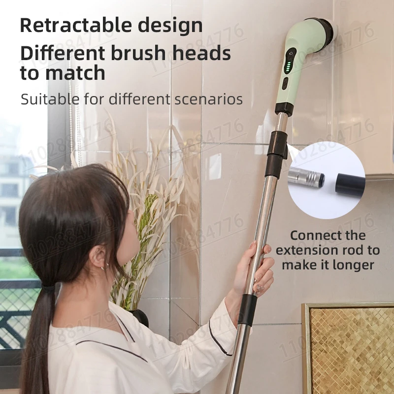 Wireless Powerful Electric Cleaning Brush Multi-functional Household Bathroom Floor Brush Tile Retractable Cleaning Tool