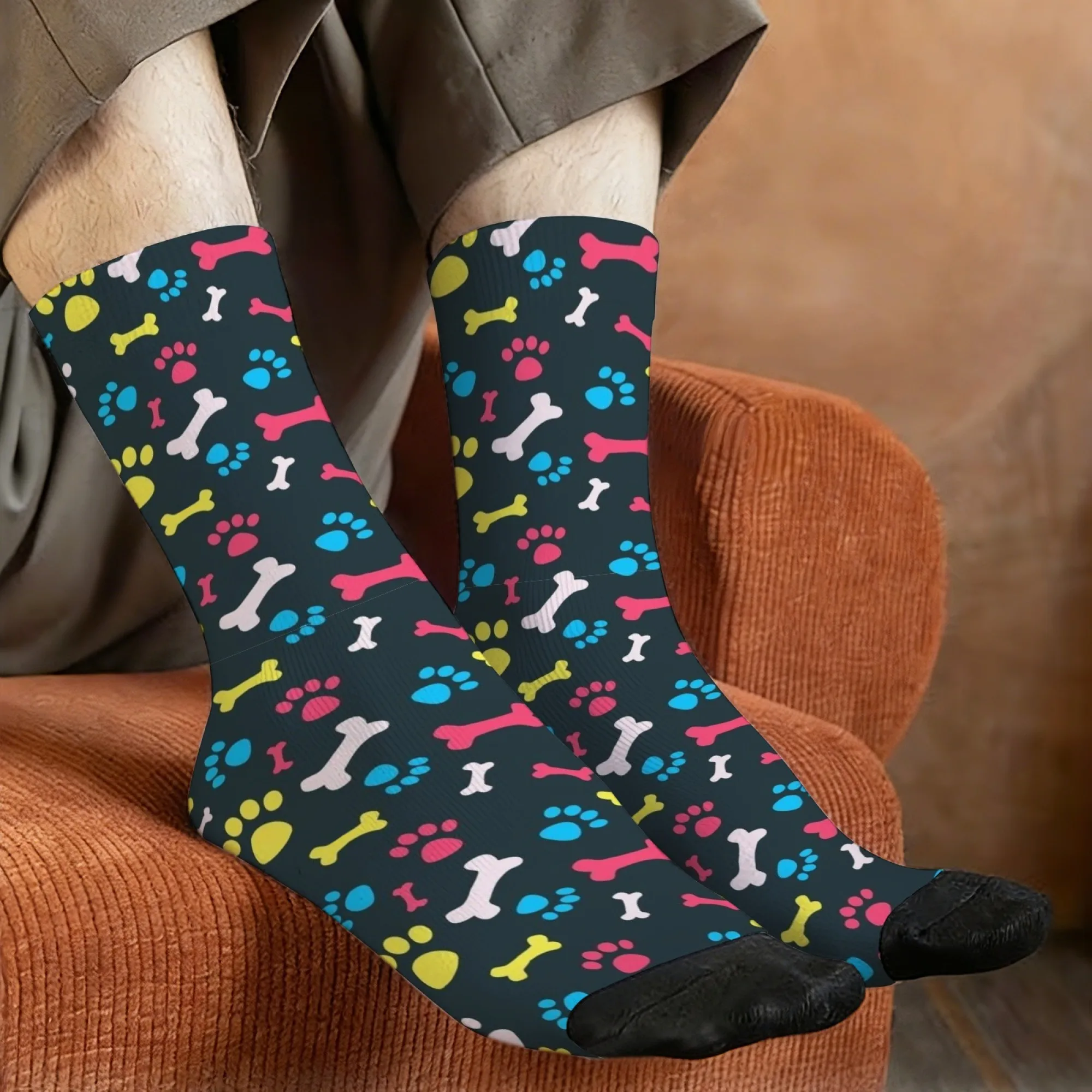 

Мужские компрессионные носки с принтом лап и костей милых питомцев: забавные, оригинальные, мягкие и удобные, идеальный подарок для владельцев животных