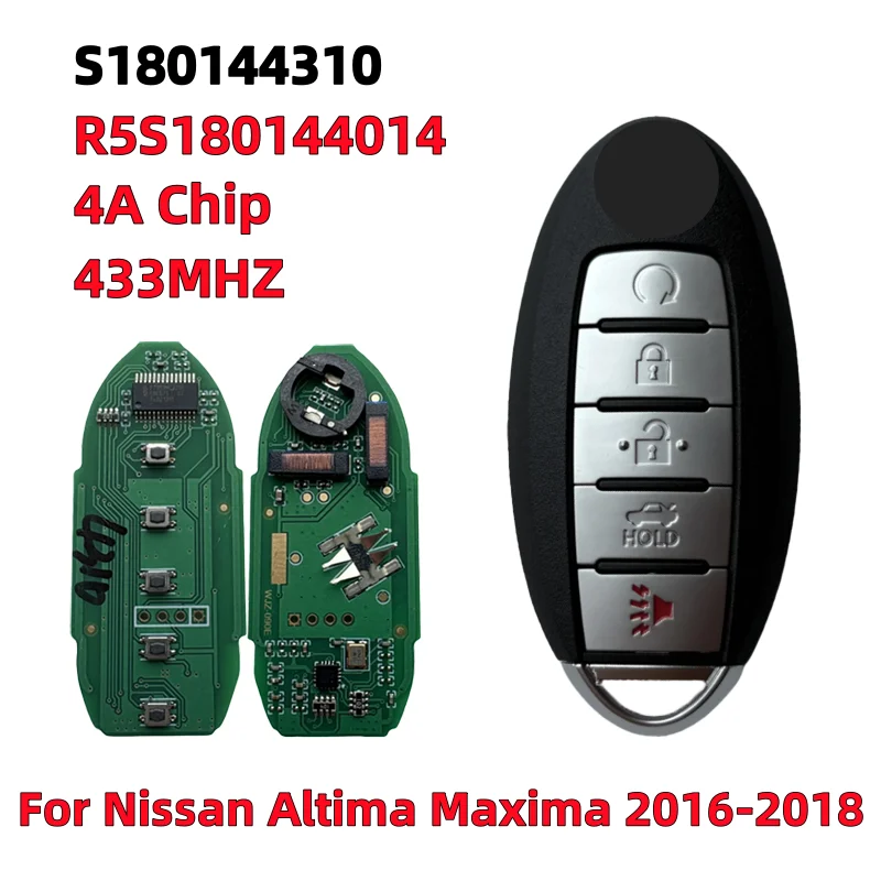 S180144310 433MHz 4A 칩 HITAG AES 닛산 Altima Teana Maxima2016 2017 2018 스마트 원격 자동차 키 5BT FCCID: KR5S180144014