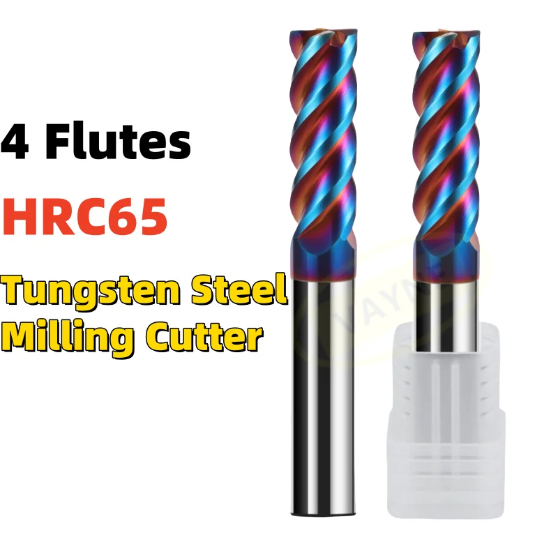 

1PCS 1-20mm HRC65 4Flute Milling Cutter Cemented carbide Blue Nano Coating Flat End Mill For Machine End mill Tool