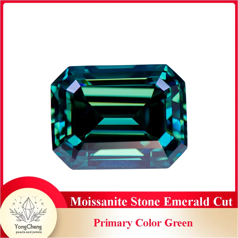 

Moissanite Gemstone Emerald Cut Primary Color Green Lab Grown Diamond Charms Woman Advanced Jewelry Making with GRA Certificate