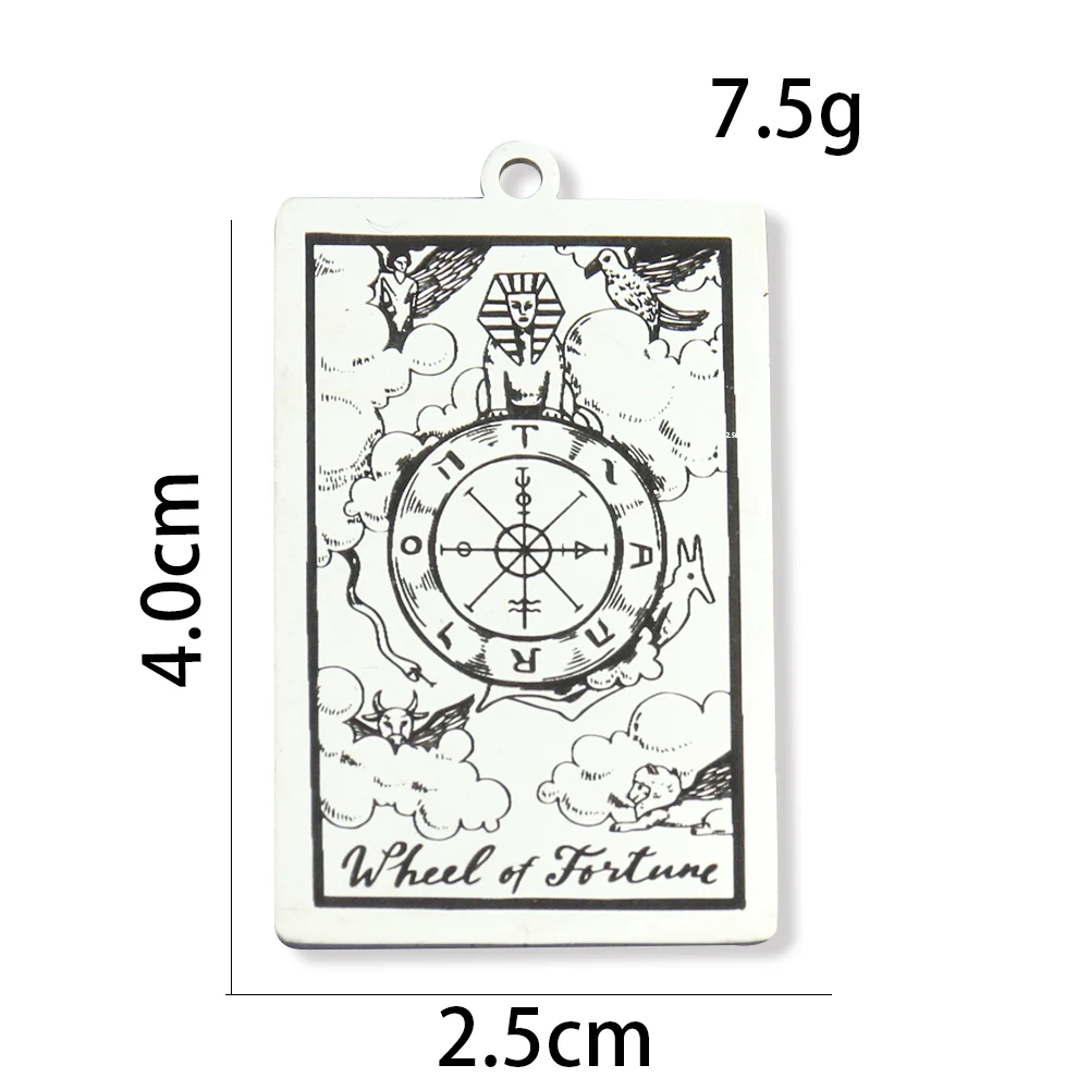 Stainless Steel Tarot Pendant Tag Major Arcana Card The Sun Wheel of Fortune Lover Necklace Amulet DIY Jewelry Making Finding