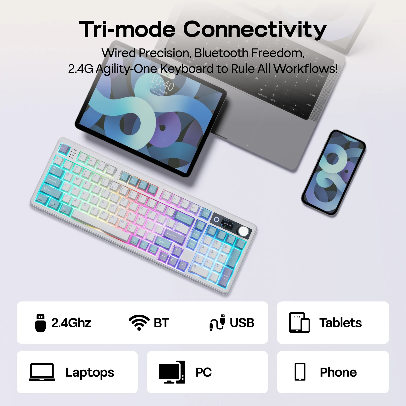 EPOMAKER TH99 PRO 96% ANSI 미국 레이아웃 핫스왑 유선/블루투스/2.4GHz 무선 기계식 키보드 10000mAh PC/Mac용