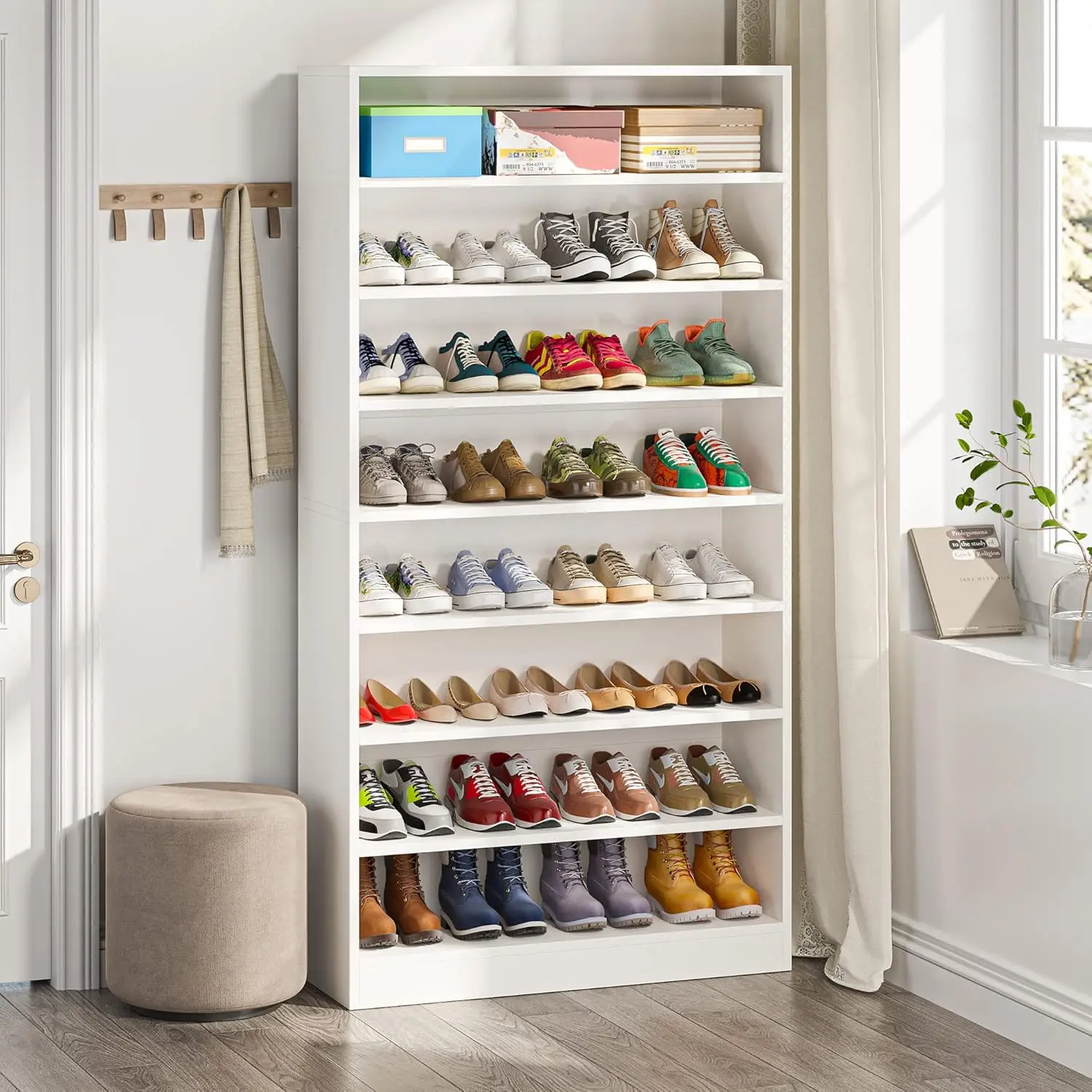 

9-Tier Shoe Storage Cabinet, Holds 40-45 Pairs, Freestanding Wooden Entryway Organizer for Home