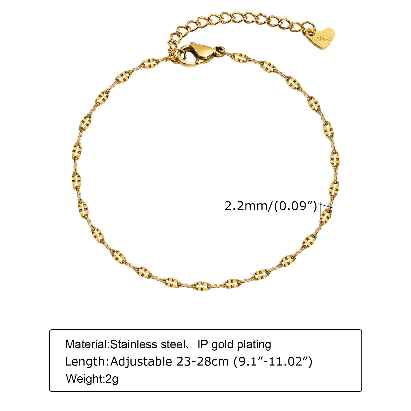 Women Gold Color Waterproof Stainless Steel Dainty Lip Chain Anklets Jewelry Gift, Minimalist Anklet For Daily Beach Holiday