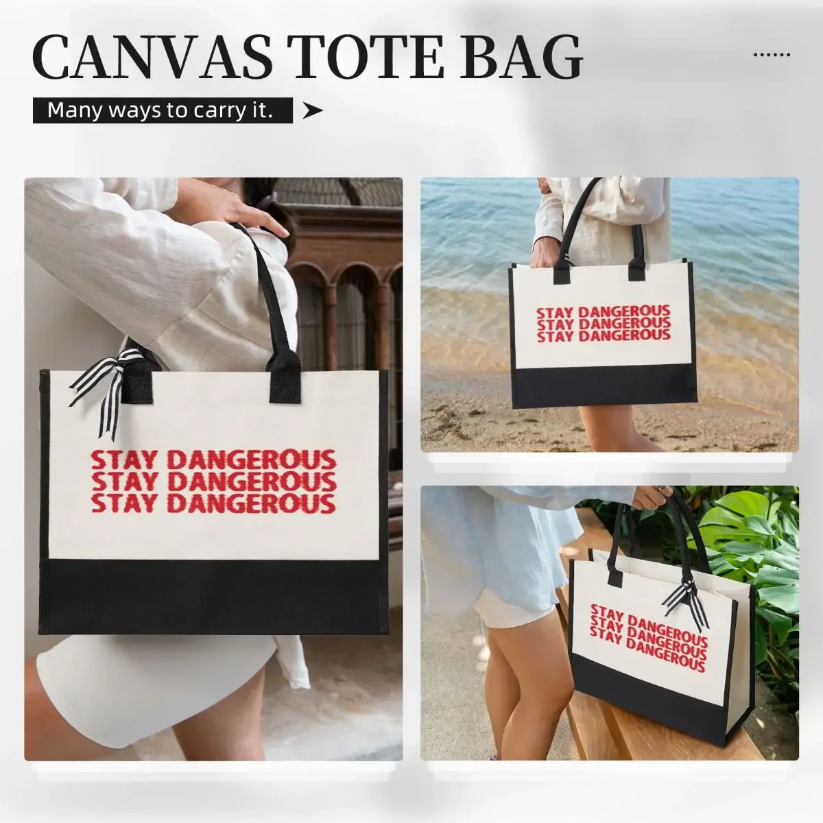 Geschenk-Einkaufstasche aus Segeltuch STAY DANGEROUS Canvas-Tasche mit großem Fassungsvermögen, anpassbare Qualitätsgeschenke