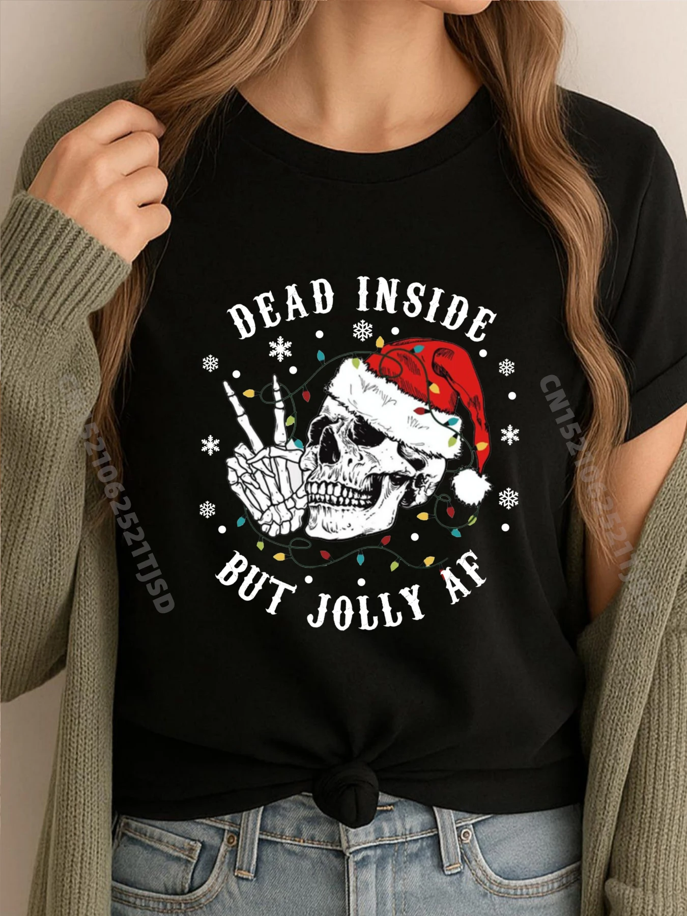 

Dead Inside But Jolly AF Череп Рождество Бесплатная доставка Одежда Женская летняя уличная одежда Ретро стираные топы Футболки в английском стиле