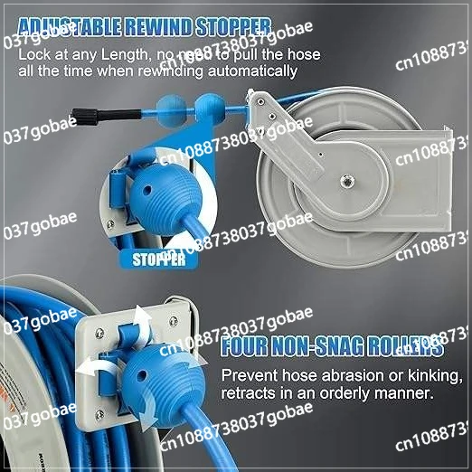 Telescopic Pressure Washer Hose Reel 1/4 60ft Heavy Duty Automatic Rewind Hose Reel with Hose