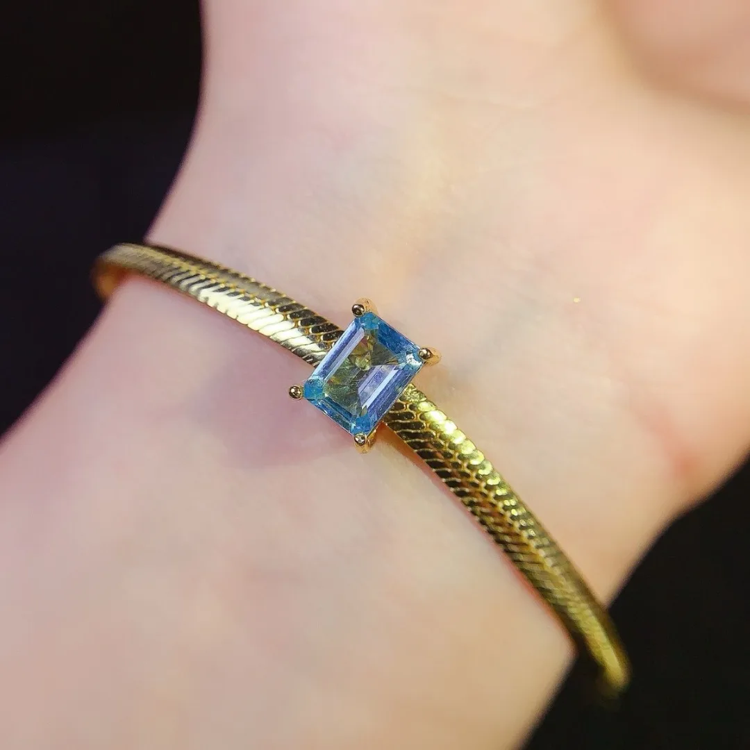 

Очаровательный браслет из стерлингового серебра 925 пробы с натуральным топазом Элегантные женские украшения с блестящим драгоценным камнем Дизайнерский дизайн ювелирных изделий