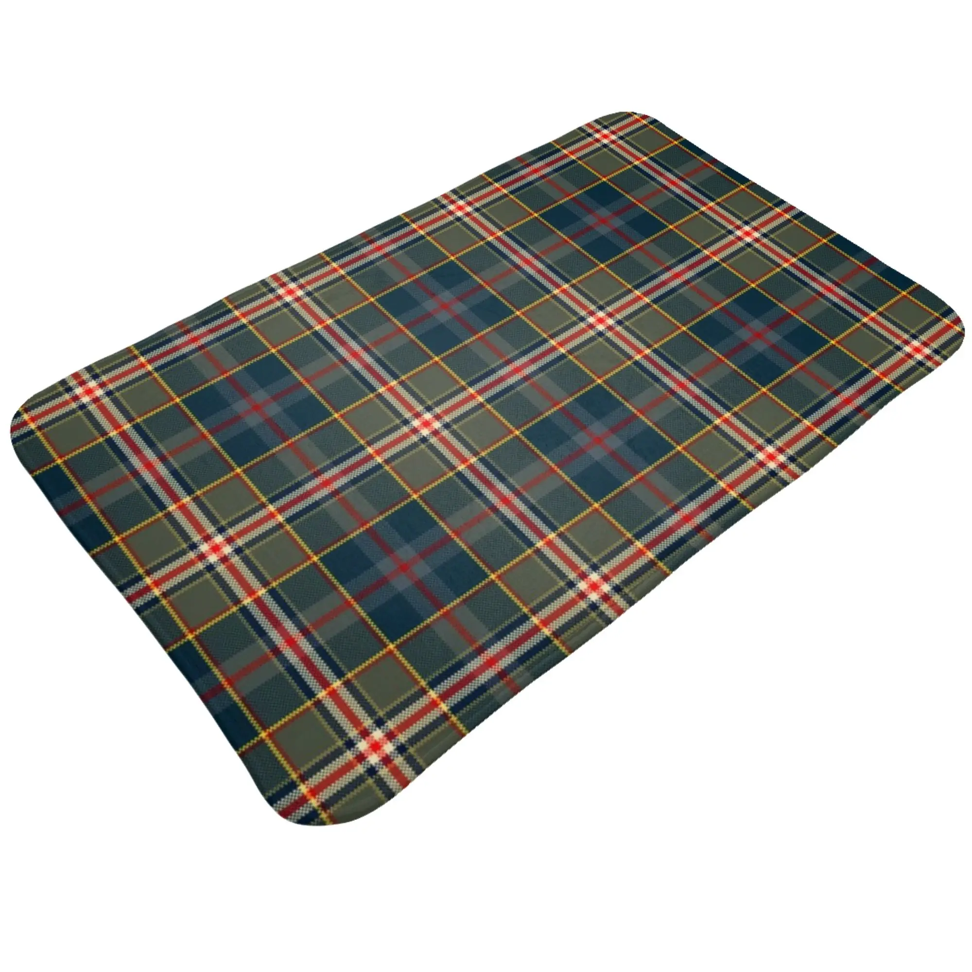 Green Red Marine Tartan Plaid Fabric Pattern Non-slip Mat Living Room  Absorbent Doormat Floor Decoration