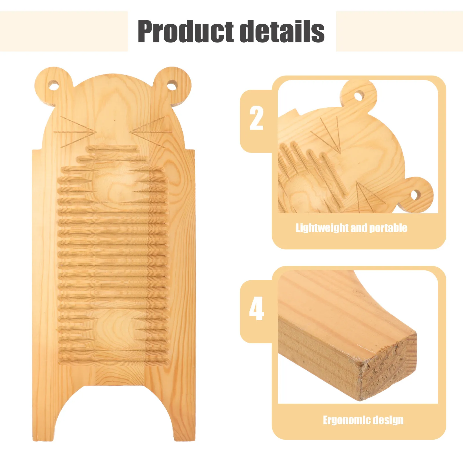 Wood Washboard Nonslip Portable Hanging Laundry Board for Hand Washing Clothes Shirts Travel Home Use