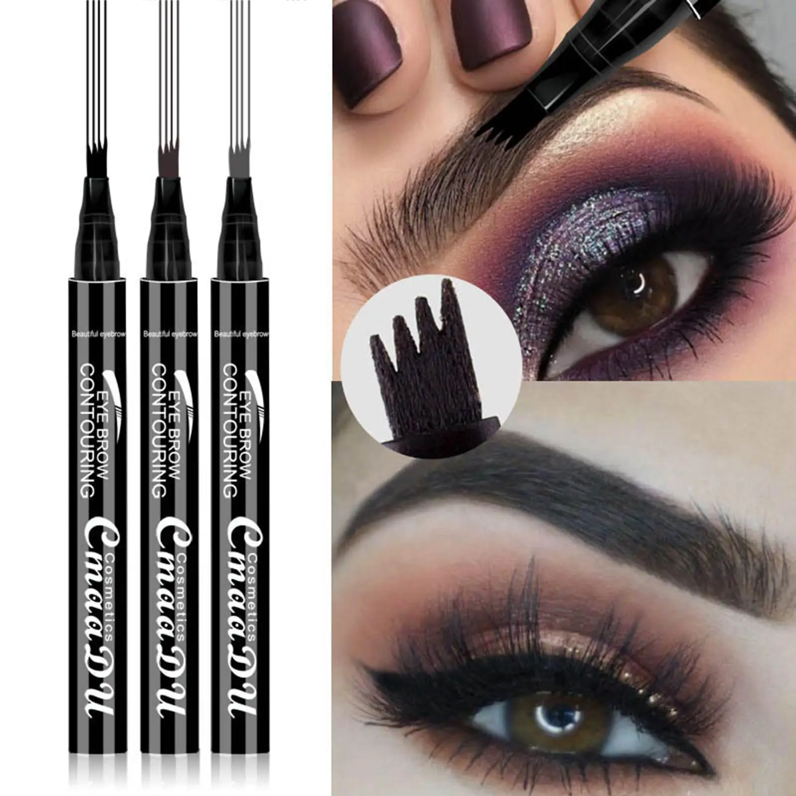 4-punts wenkbrauwpen Waterdichte applicator Vloeibaar wenkbrauwpotlood voor oogmake-up