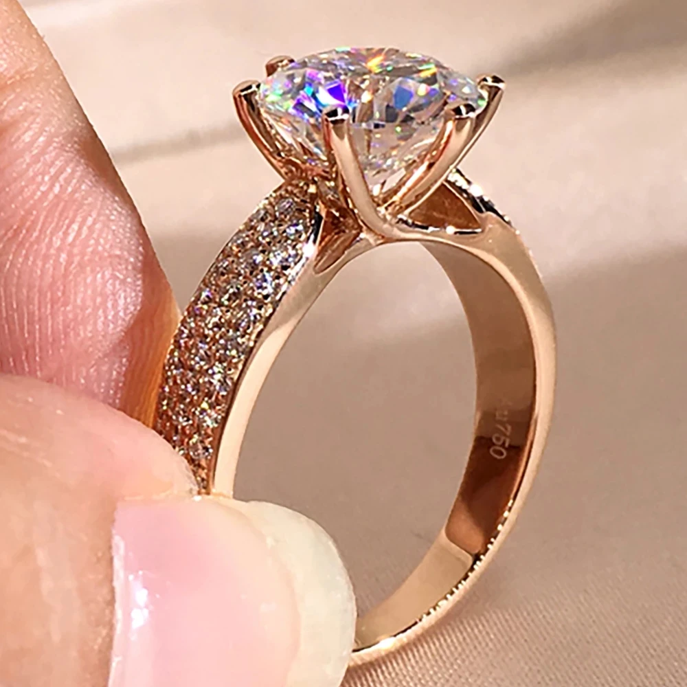 

18K Rose Gold Women Ring 3 Rows Moissanite Diamonds 1 2 3 4 5 Carat Round Embrace Wedding Party Engagement Anniversary Ring