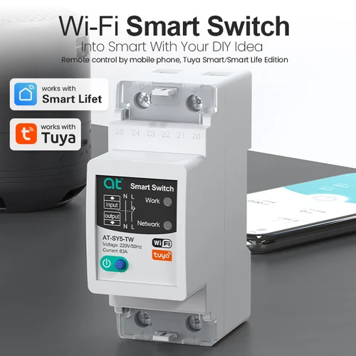 Imagen 1 del producto Disyuntor inteligente Tuya WIFI 2P 63A estadísticas de carga para el hogar inteligente interruptor de control inalámbrico por aplicación smart life CNMIBO