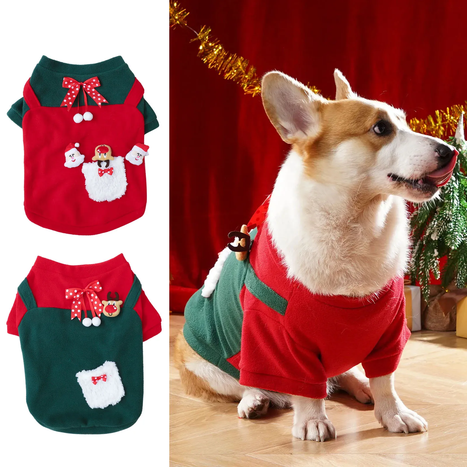 

Puppy Dog Christmas Pullover Winter Fleece Warm Pet Clothes for Small Medium Dogs Elk Santa Claus Dog Cats Coat Dogs Costume