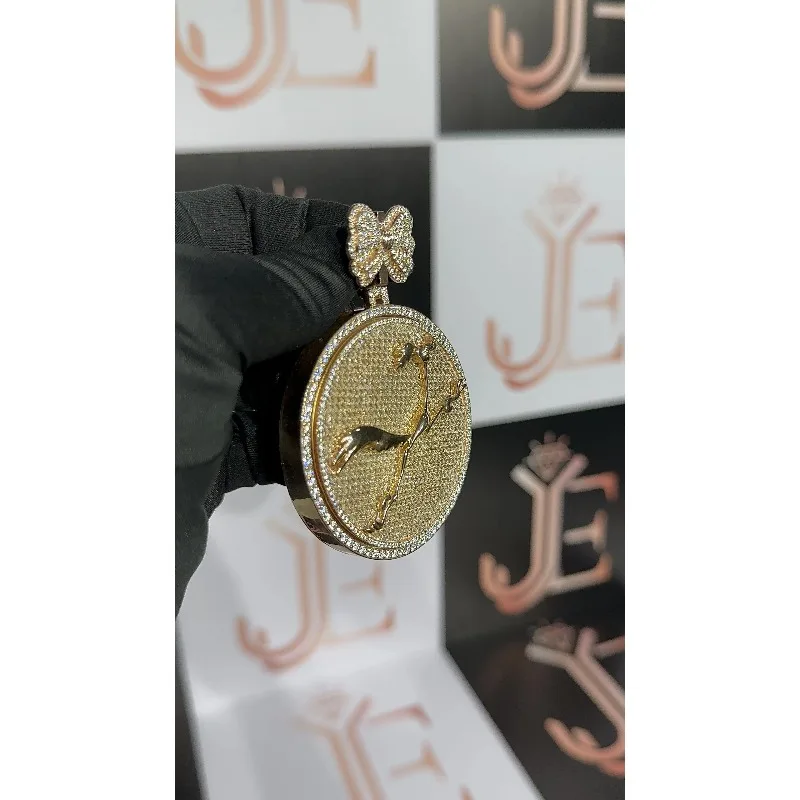 LYEE CYEE Bow & Bird Pendant, Sparkling Full Iced Copper Moissanite Round Necklace, Hip Hop Men's Jewelry Gift mens necklace