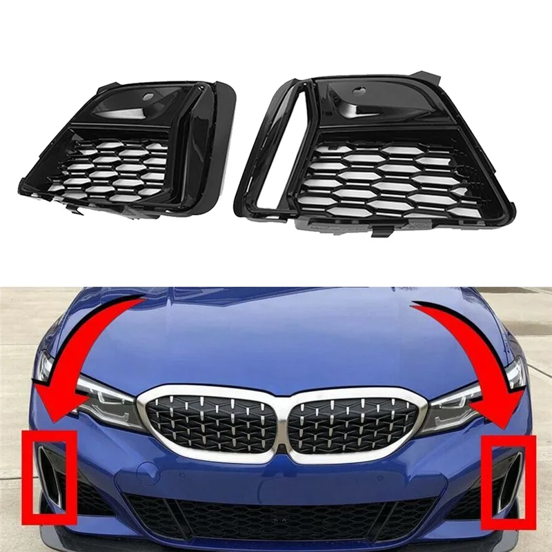 

1Pair Front Fog Lamp Grille Trim Cover For BMW 3 Series G20 G21 G28 M340I 2019-2022 51118075649 51118075650 (A)
