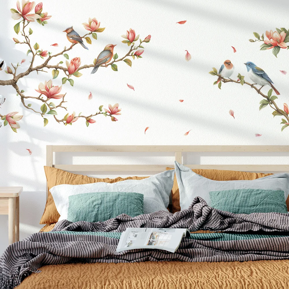 Magnolia branches bird bedroom living room porch home decoration wall stickers simple fashion selling