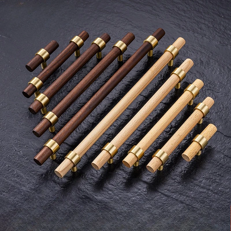 

New Chinese Style Solid Wood Cabinet Handle Black Walnut Drawer Knob Brass Wood Wine Cabinet Handle Minimalist Wardrobe Handle