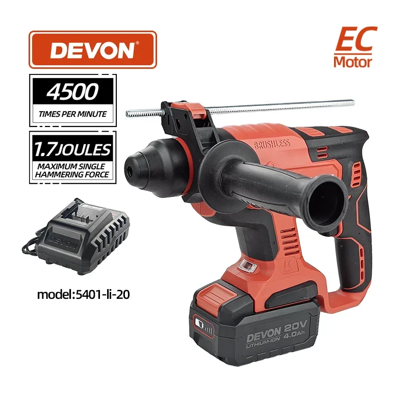 Devon 5401-Li-20V 22mm Brushless Cordless Rotary Hammer Impact Drill Multifunctional Power Tool For 20V Battery