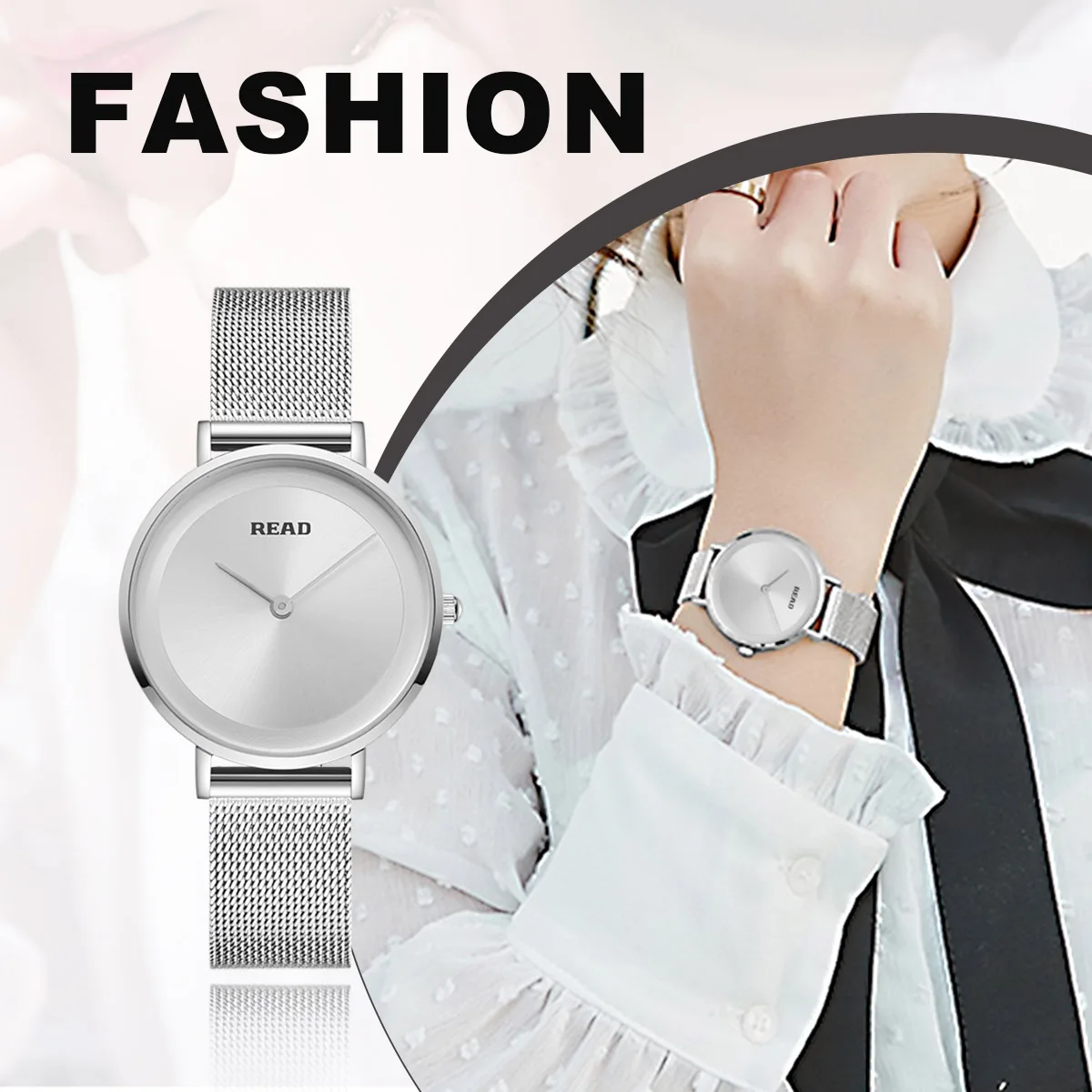 READ Women Quartz Watch | Minimal Solid Dial | Stainless Steel Mesh Band | 30M Water Resistant Ladies Wrist Watch