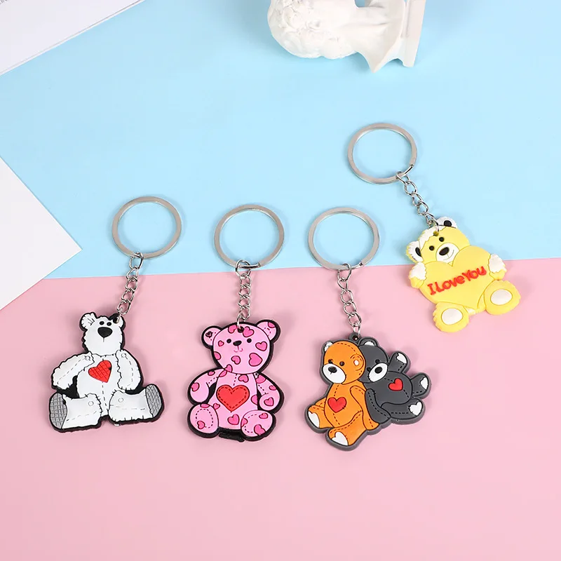 

100Pcs/Lot PVC Heart Bear Keychain Hot Sales Key Ring Animal Keys Accessories Car Bag Pendant Key Chain Charm Gift Wholesale