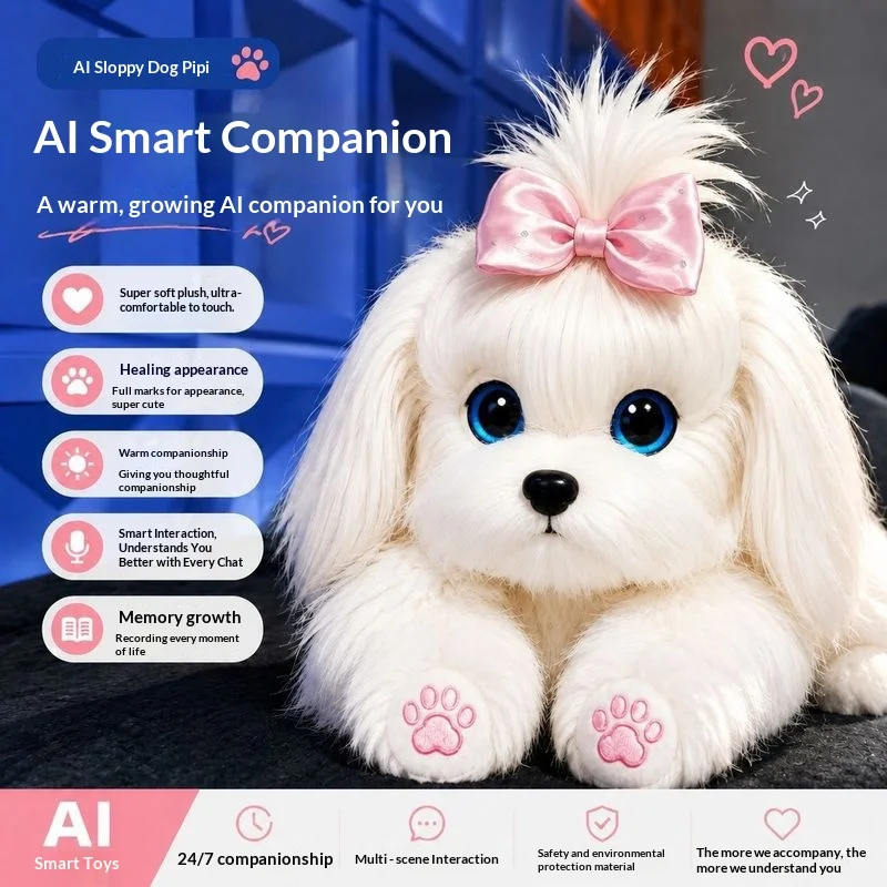 Juguete Interactivo de Peluche Inteligente con IA, Perro Peludo, Suave y de Pelo Largo, Compañero Emocional, Regalo para Conversar con Amigos, Uso Doméstico