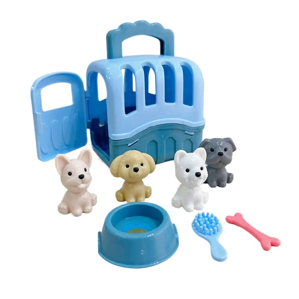

Cute Dog Pet Basket Family Toys Dog Doll Set Dog Cage Toys Scene Playing Toys Mini doll pet accessory set Christmas gifts