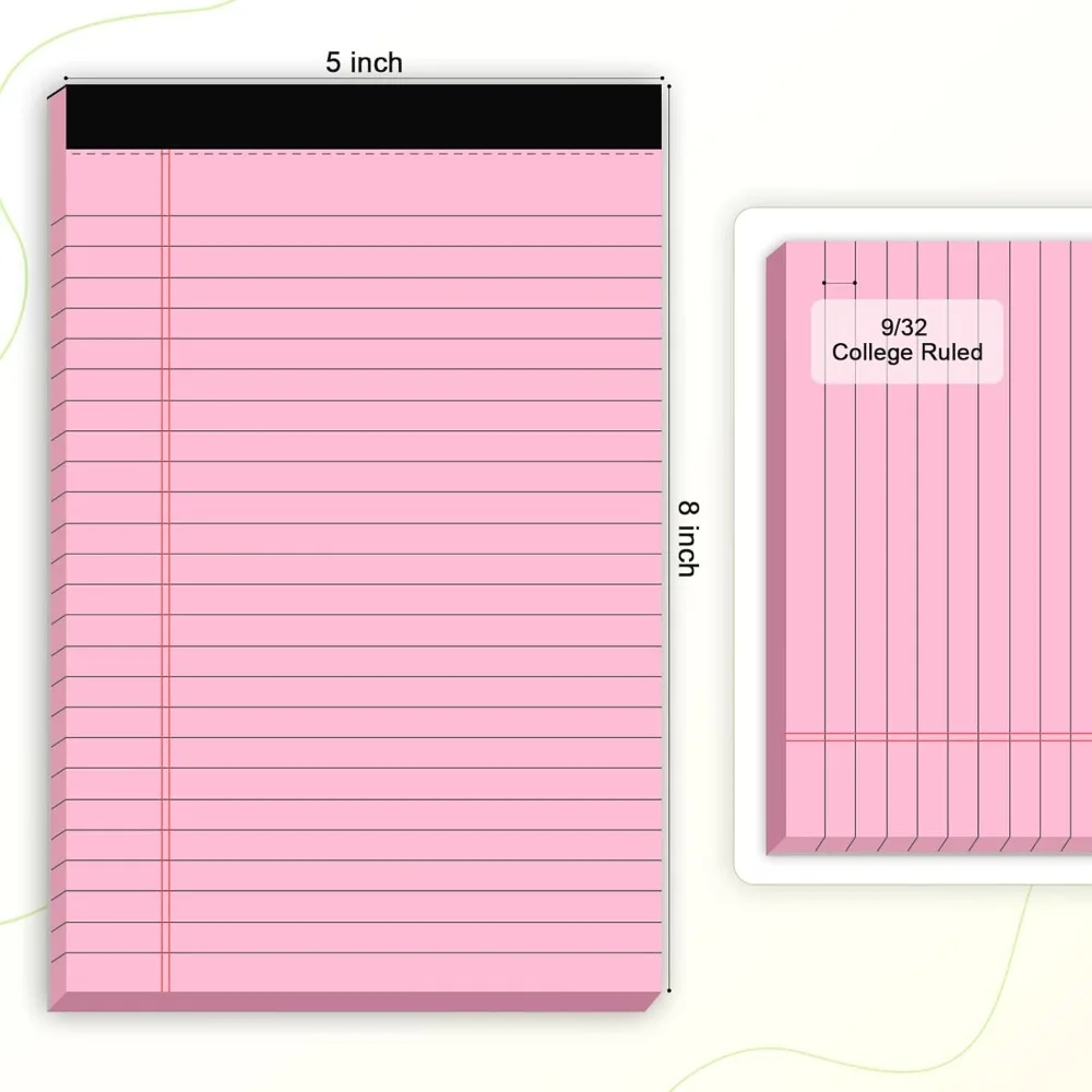 

US Shipping 5x8 Small Notebook College Ruled 30 Sheets Perforated Paper 5-Pack Multicolor Legal Pads for Work School Creative