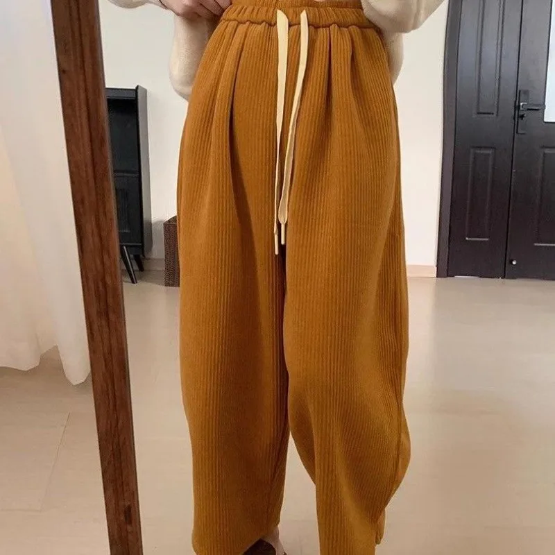 Corduroy Fleece Thick Straight Women Autumn Winter Winter Loose Solid Color High Waist Wide Leg Trend All-match Casual Trousers