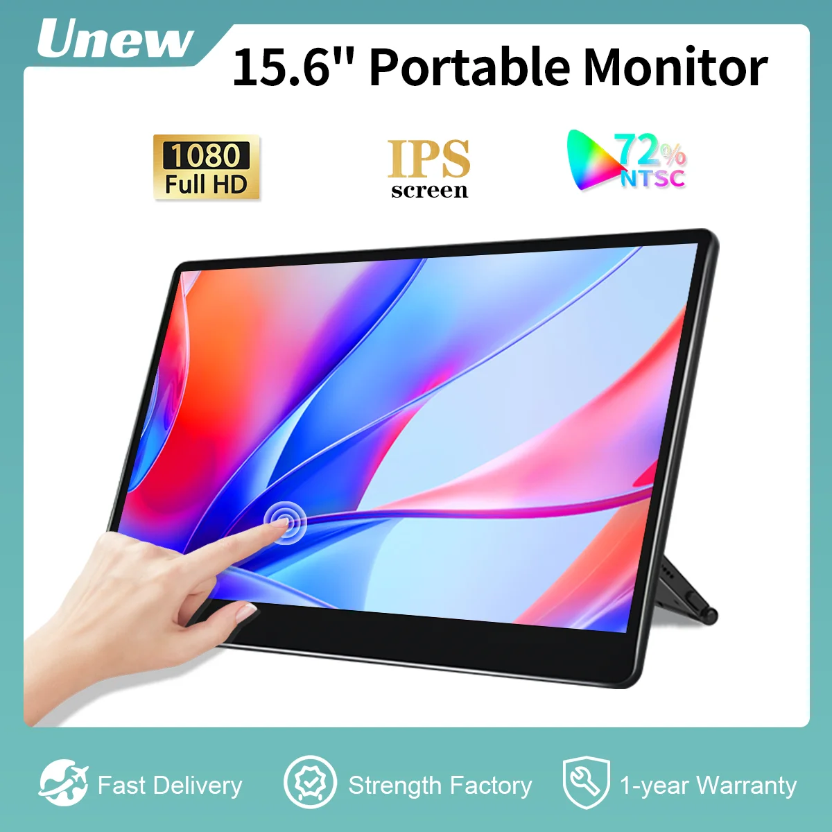 

Unew 15.6 inch Touchscreen Portable Monitor 1920x1080 IPS 60Hz HDMI Gaming Monitor for Xbox Switch Laptop PS 5 4 Phone Stand